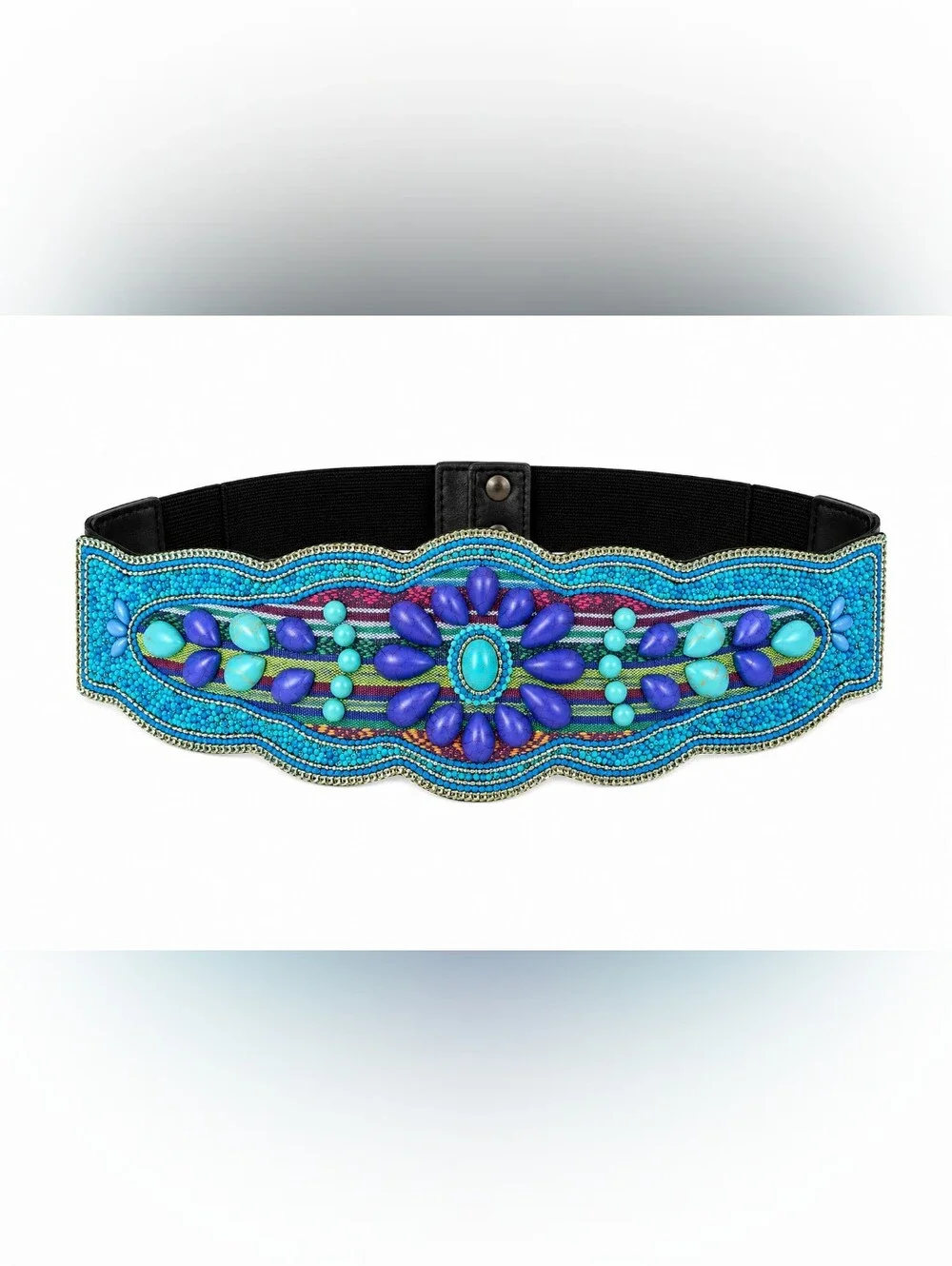 Boho Stone Hand Beaded Wide Stretch Waist Belt Snap Closure